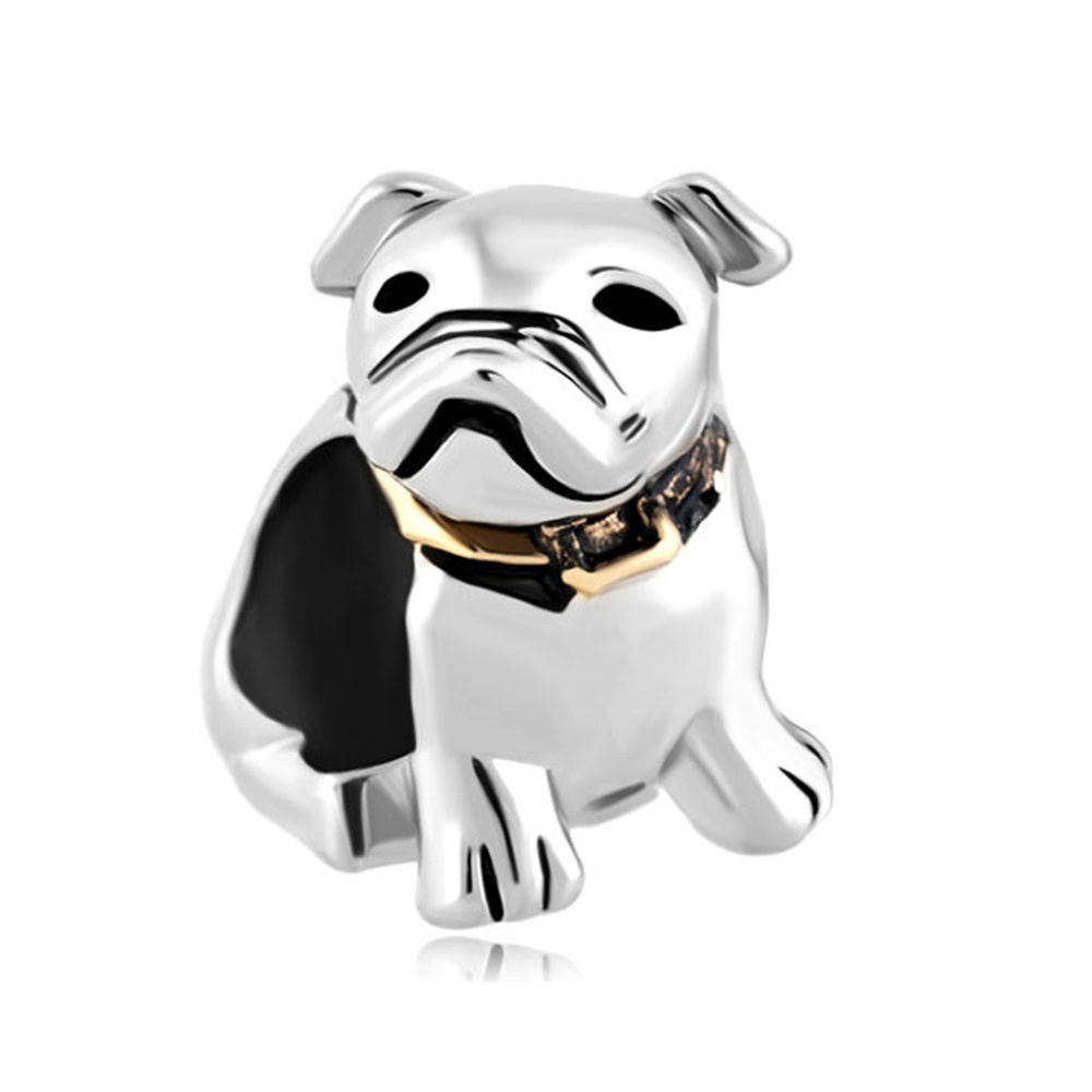 Pugster Gold Collar Bulldog 22kt Gold Plate Bracelet Charm - Fits Pandora - Picture 3 of 3